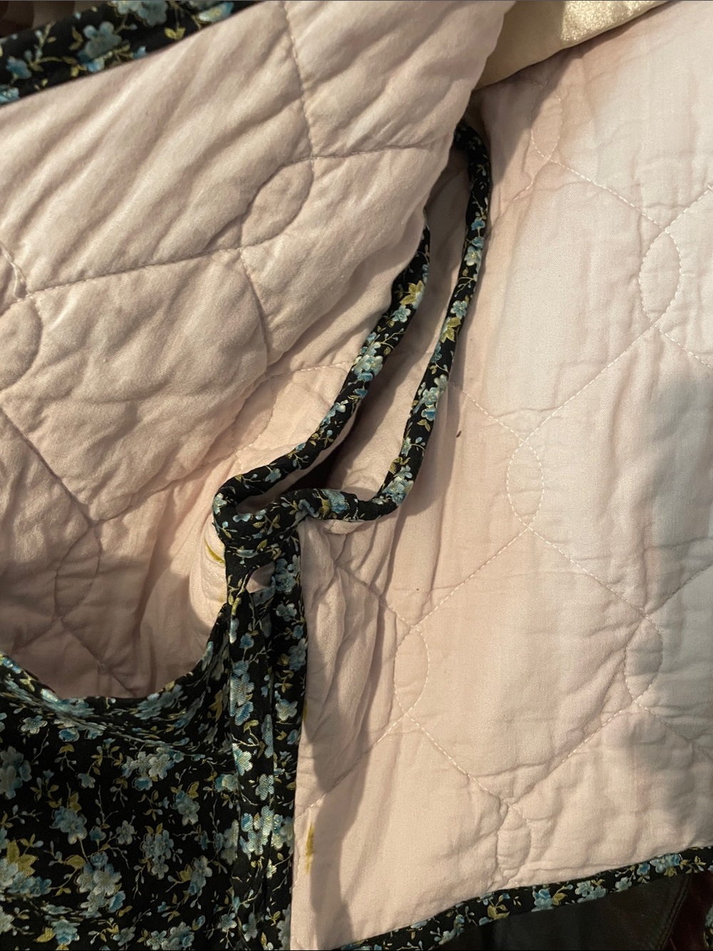 Light Beige Quilted Wrap Jacket with Floral Trim - Picture 5 of 6